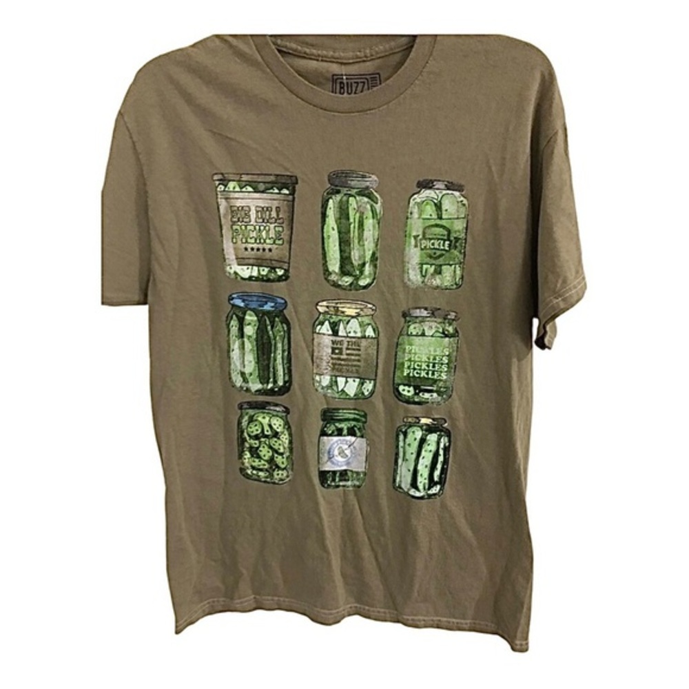 Olive green dill pickle graphic print tshirt size small‎ new